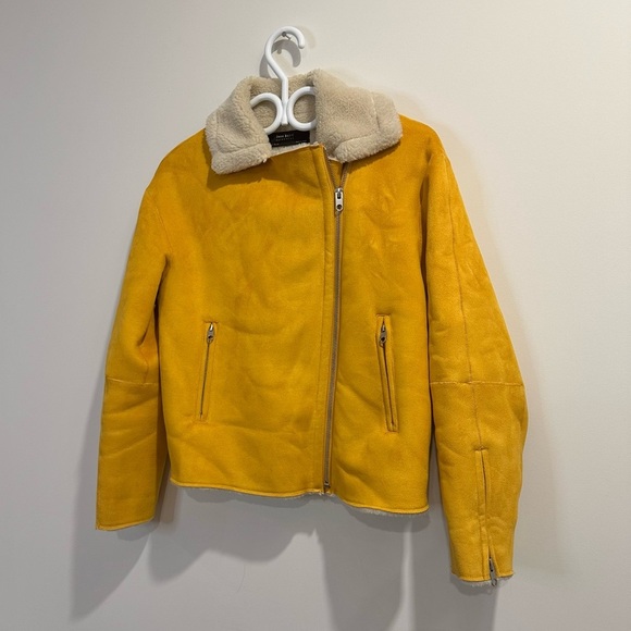 ZARA Basics | Faux Suede Shearling Sherpa Sunflower Moto Jacket womens small - Picture 4 of 7